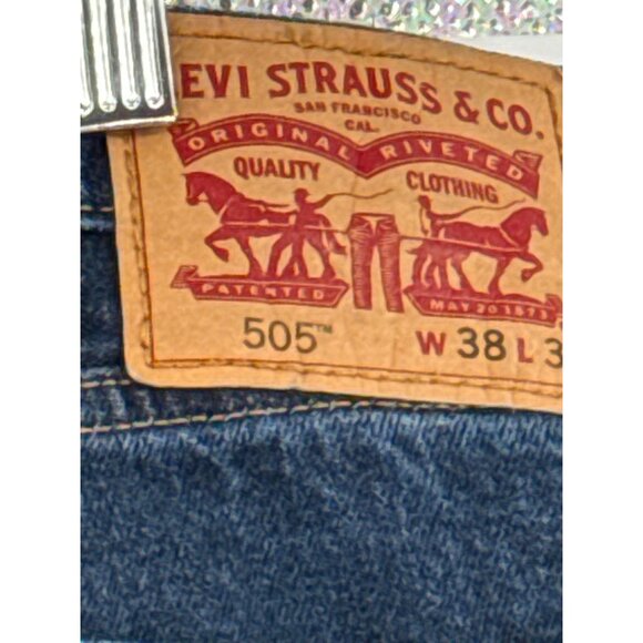 Levis 505 Mens Original Fit Jeans W38 L32 Denim Blue Classic Straight-Leg - Picture 5 of 9